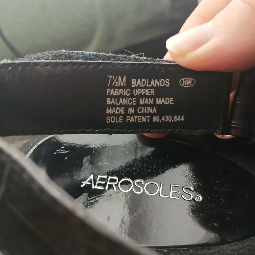 Aerosoles Badlands Wedge Sandals 7.5 Black Faux Croc Slingback Comfort Shoes
